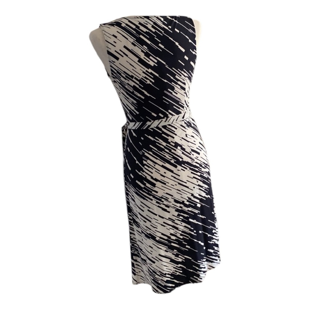 BCBGMaxAzria Black & Écru Lightning Edge Bodycon Wrap Dress Sz XS. NWT - Picture 6 of 14